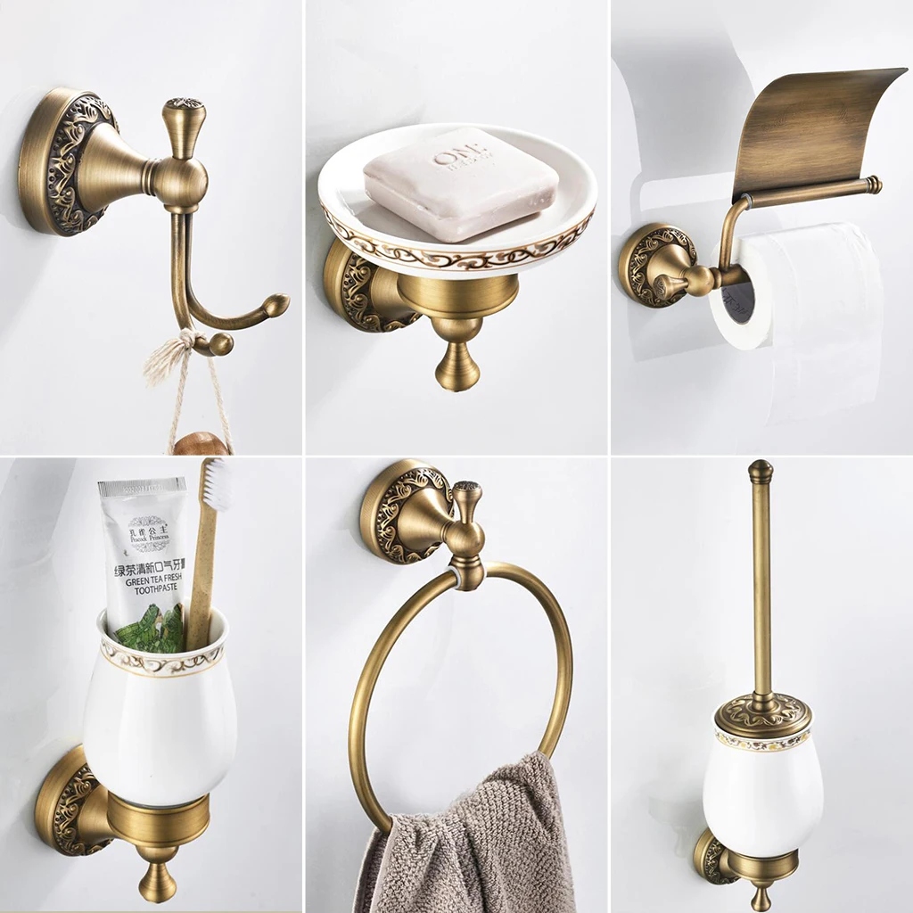 Antique Brass Bathroom Accessories Hardware Set Towel Bar Rail Rack Toilet Paper Holder Toilet Brush Shower Soap Dish Holder