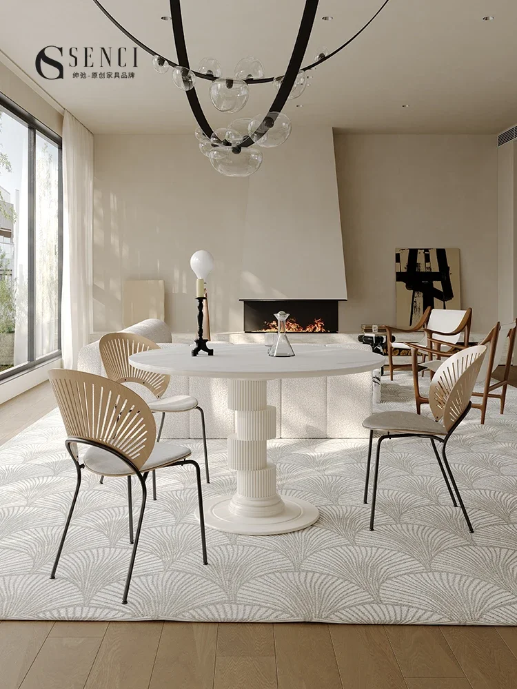 Dining Table High-End Imported Modern Simple Light French Cream Style White Household Negotiating round Table