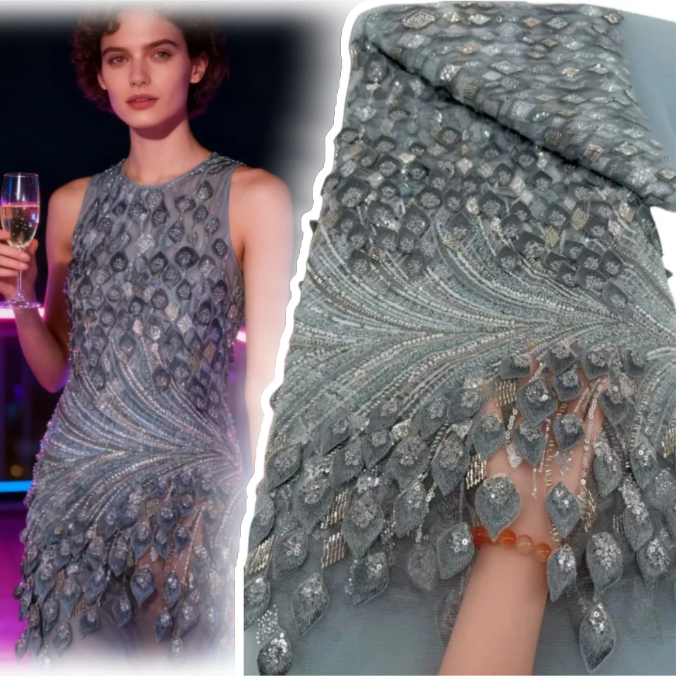 

Африканская кружевная ткань с бисером 2026, оптовая продажа, горячая распродажа в Нигерии, кружевная ткань с блестками, кружевная ткань для женских вечерних платьев 5 лет 1874