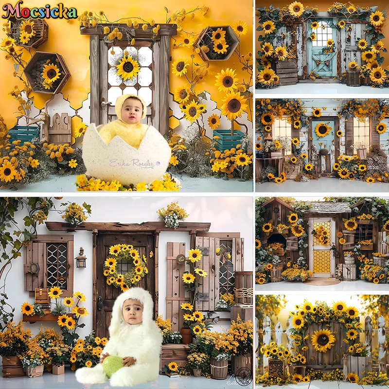 

Mocsicka Photography Background Summer Sunflower Bee Kids Birthday Party Cake Smash Baby Shower Decor Backdrop Photo Studio