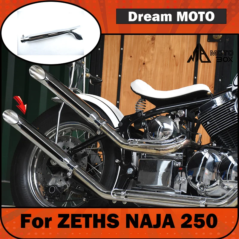 【Premium】For ZETHS NAJA 250 is modified with a retro fishtail exhaust pipe, with two outlets at the rear and two on the right si