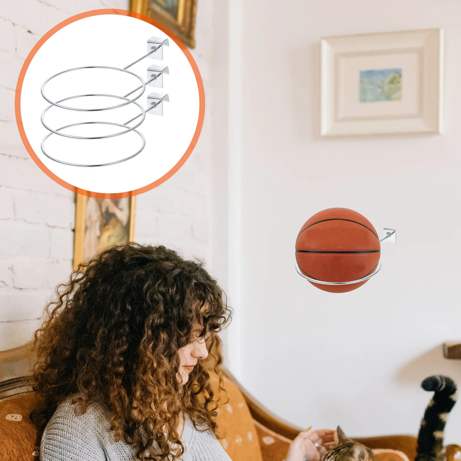 

3Pcs Mounted Basketball Holder Iron Rack with Screw Holes Easy Install Balls Display for Mall Supermarket Basketball Holder