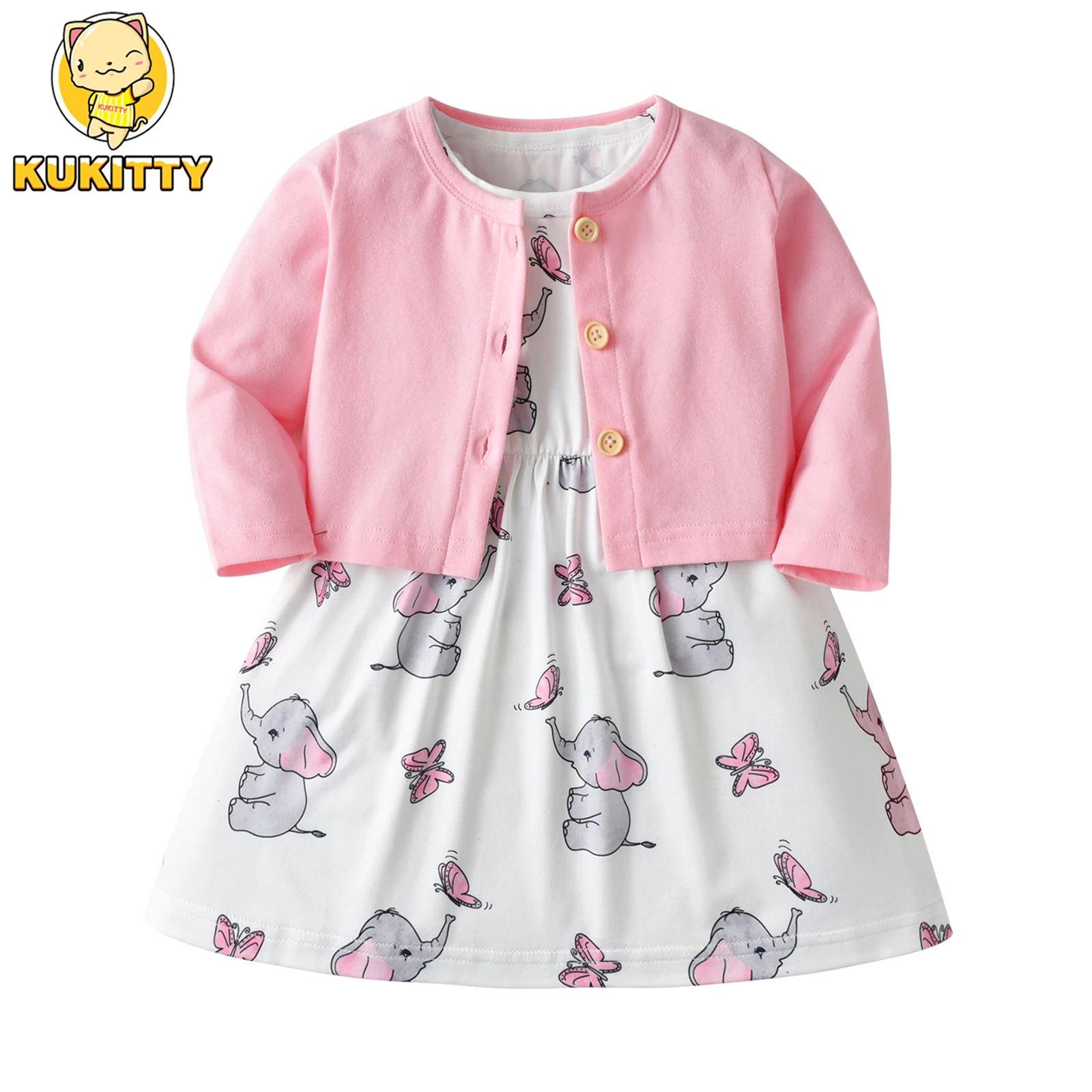 0-24 Months Toddler Baby Girl Dress Clothes Birthday Gift Cute Pink Coat and Sleeveless Dresses Two-pieces Spring Autumn Outfit