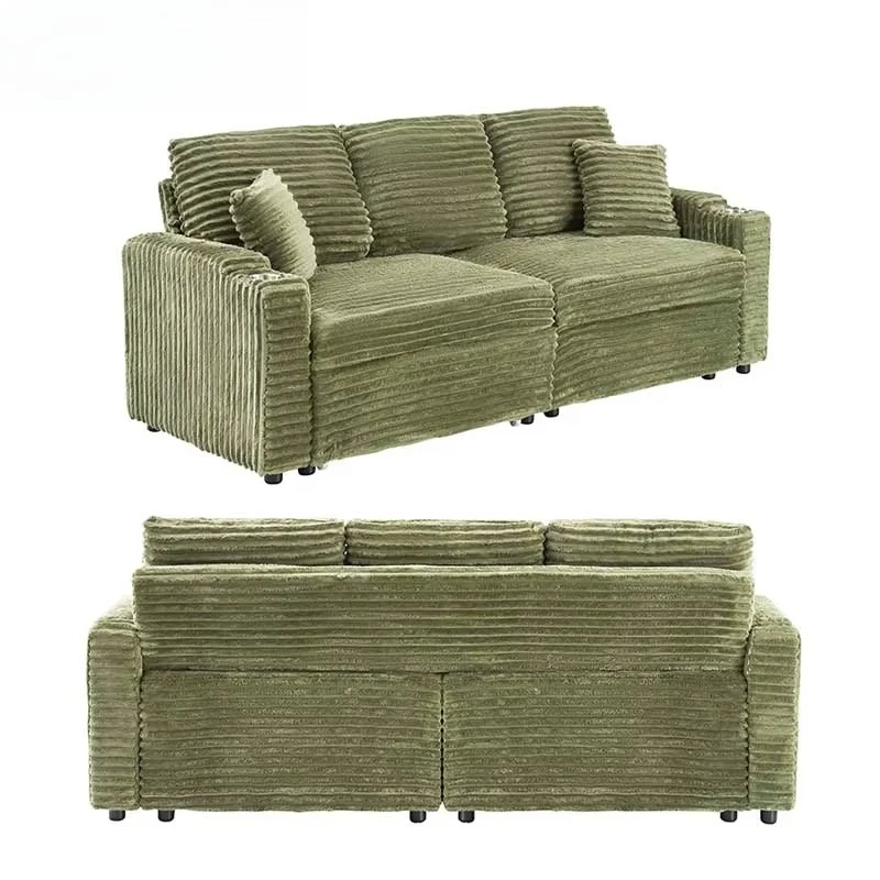80-Inch two-in-one corduroy sofa, pull-out foldable hidden recliner