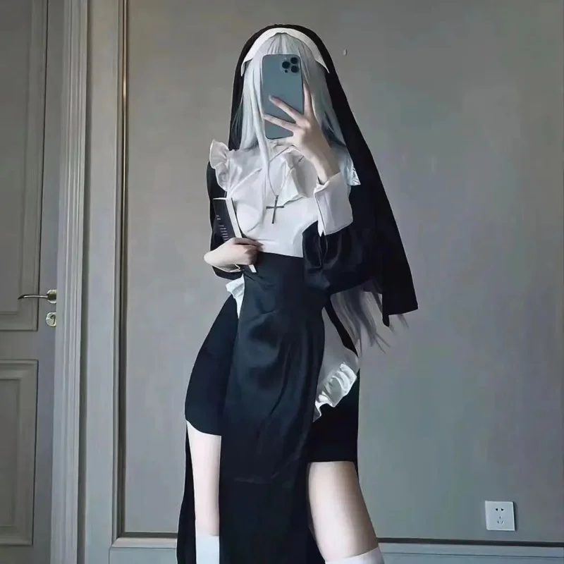 Nuevo 2025 Anime monjas diseño Original Cosplay Chowbie uniforme negro vestido Sexy disfraces de Halloween de gran tamaño para mujeres ★ ★ ★   jj.