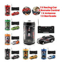 Coke Can Remote Control Racing Vehicle Battery Operated Mini RC Car LED Lights RC Racing Drift Car with Roadblocks for Kids Boys