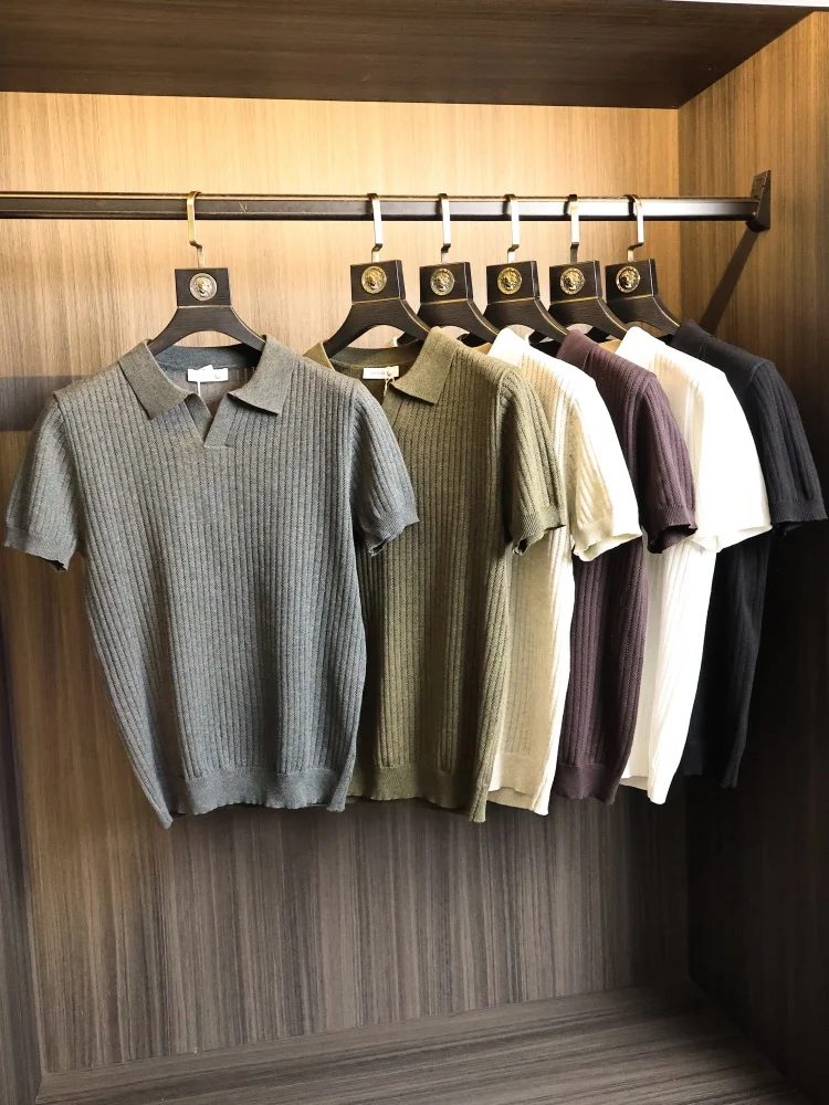 Soft Cotton Polyester Blend Short Sleeve Knitwear Men's Summer Fashion Urban Style O-Neck  Neck Pit Stripe Texture Fabric