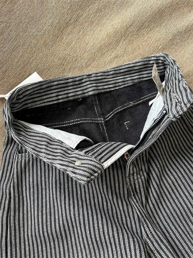 سراويل جينز نسائية شتوية كورية مخططة مخملية من قماش الدنيم Y2K 2000s جينز فضفاض عتيق دافئ ياباني Harajuku جديد في