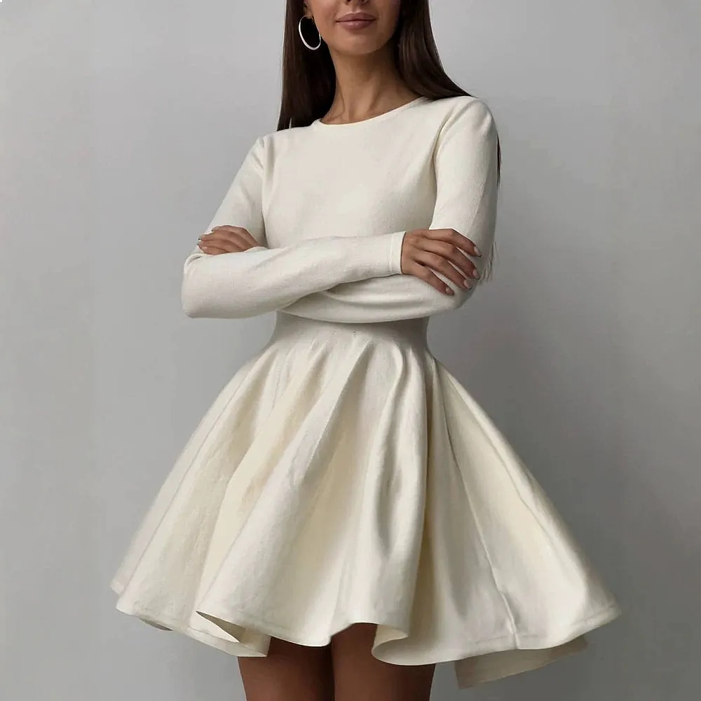 Knit Dress Women Round Neck Waist Knit Dresses Pleated Sweater Dress High Quality Spring Summer