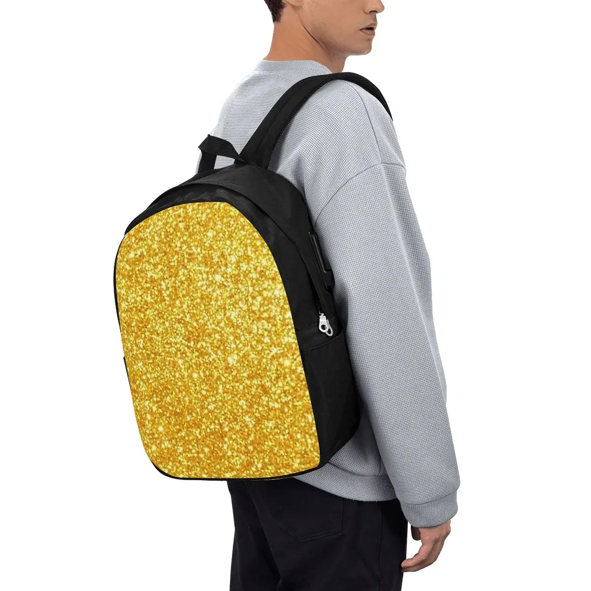 

Gold Glitter Backpack Travel Notebook Bag Computer College Student School Bag Laptop Shoulder Bags for Men Women