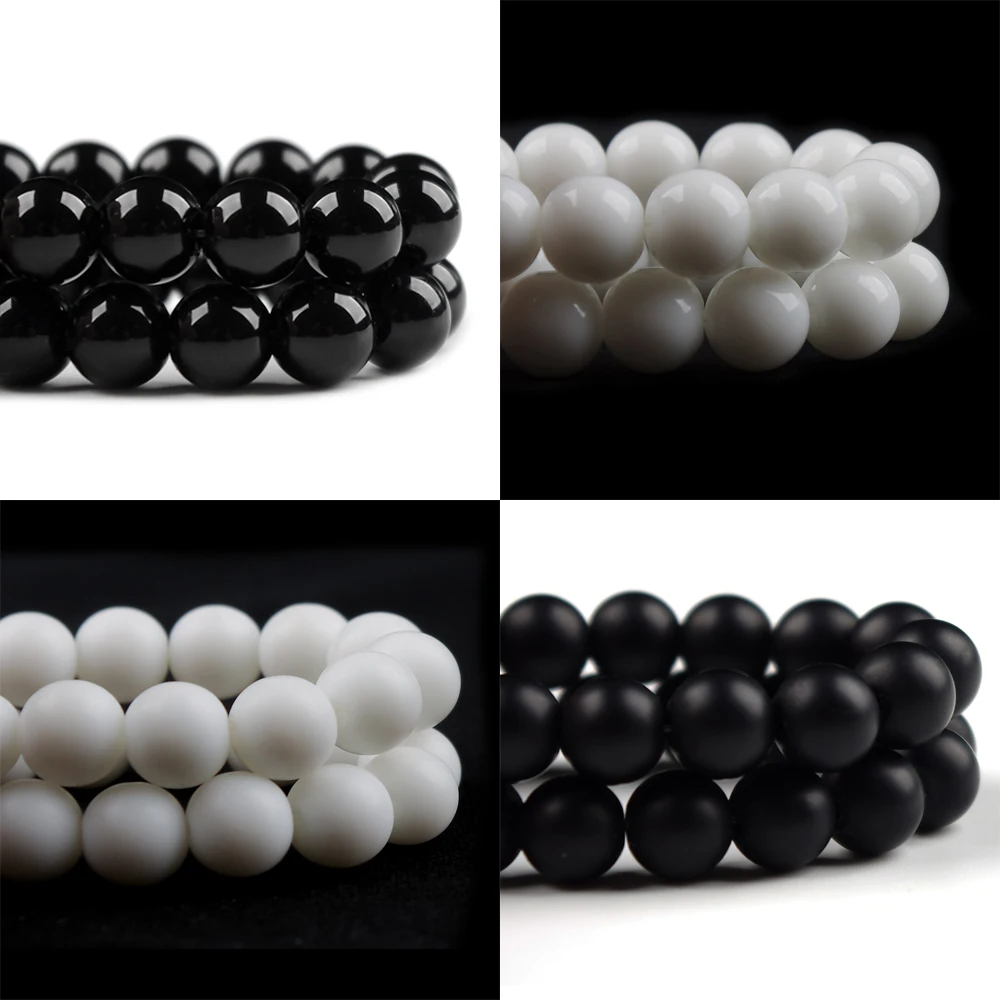 

4-12mm Natural Stone White Black Smooth Onyx Agates Round Loose Beads For Jewelry DIY Making Bracelet Accessories Findings