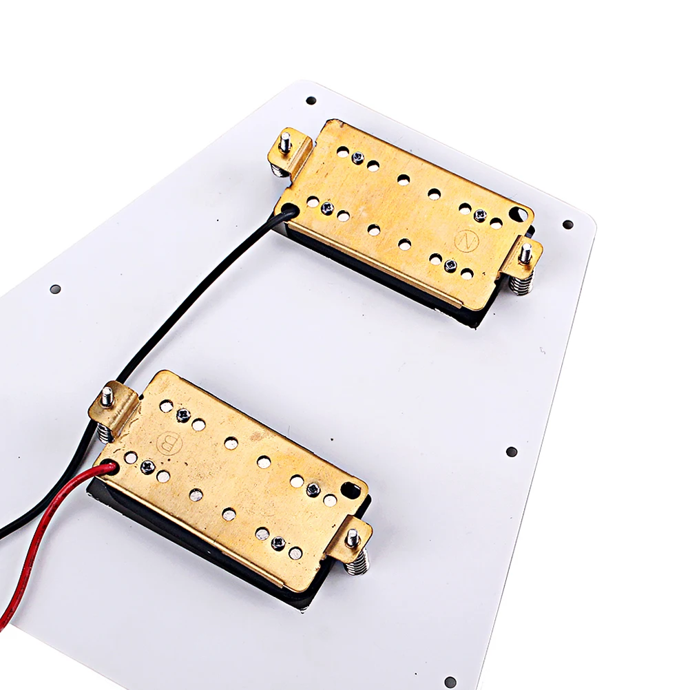 

1Set Guitar Pickguard Professional 3 Ply Electric Scratch Plate 2 Humbucker Pickups Black Knobs White