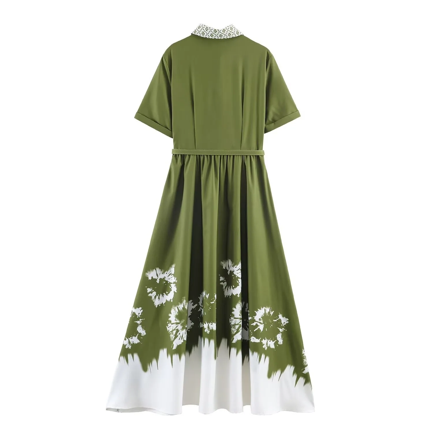 Withered 2026 Spring New European And American Style Splicing Positioning Print With Belt Shirt Dress