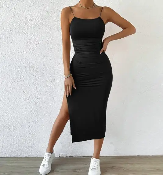 

2026 Summer New Women's Fashion Strap Skirt Sexy Backless Temperament Split Step Skirt Wrapped Butt Women's Dress