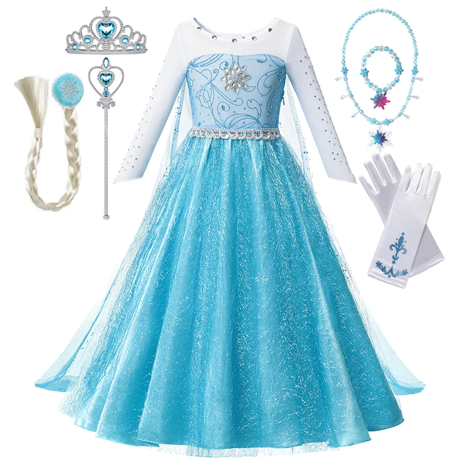 Children Anna Elsa Dress Girls Princess Cosplay Costume Kids Frozen Elegant Dress Snow Queen Birthday Carnival Party Clothes