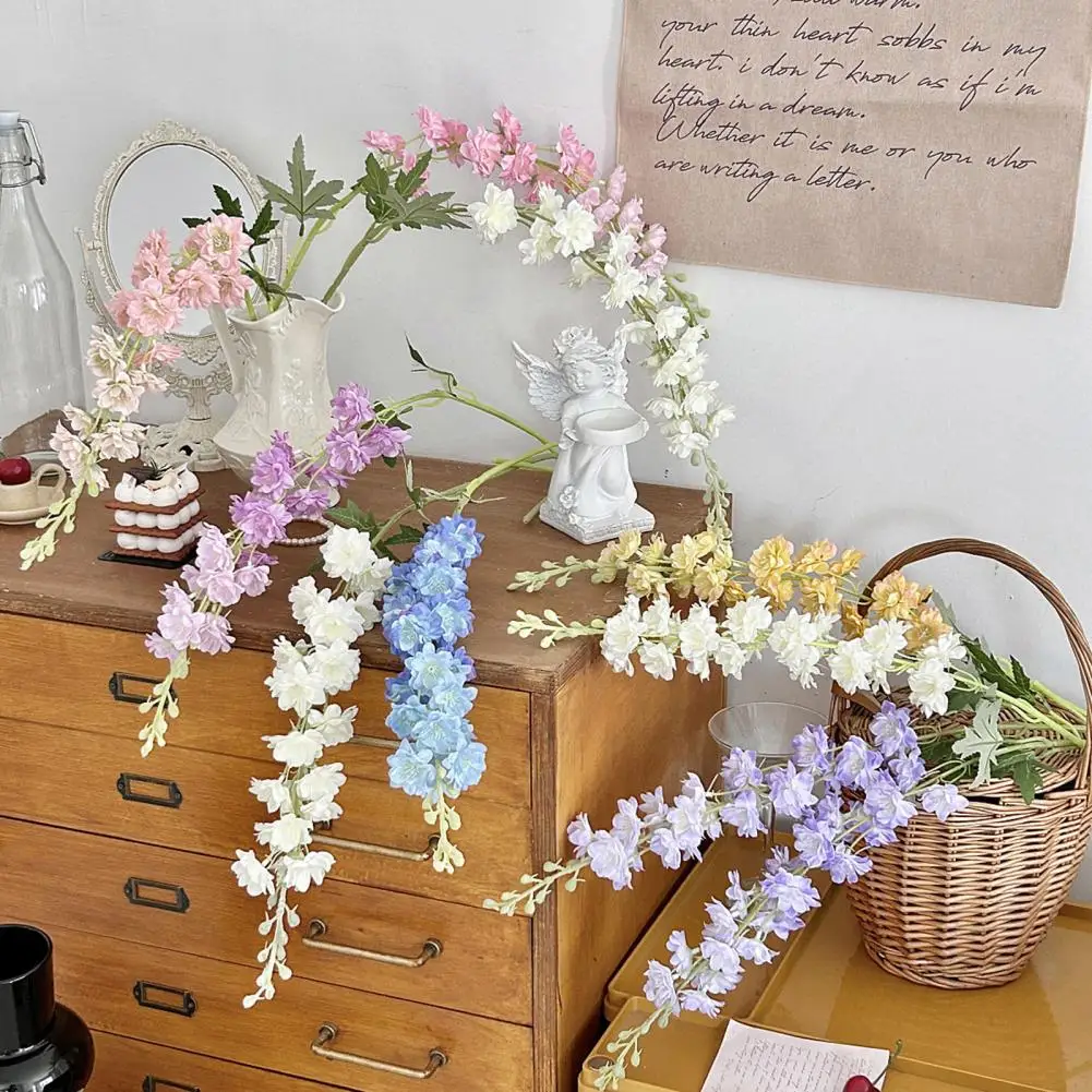 Artificial Flowers Korean Style Floral Decor Larkspur Artificial Delphinium Flowers with Bendable Stems Rustic Floor Vase Decor