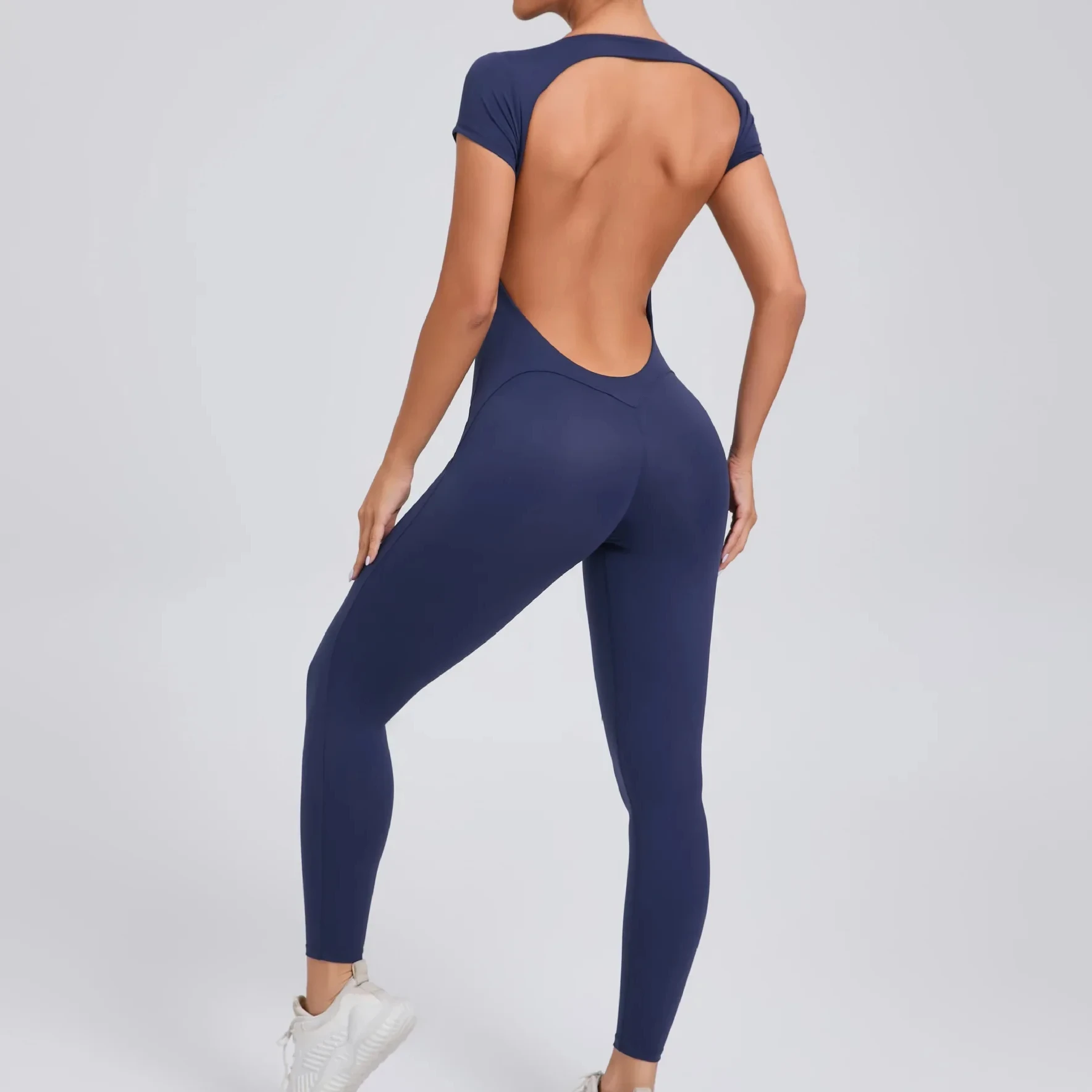 

Комплекты для йоги, сексуальные цельные боди с открытой спиной, женские однотонные леггинсы с короткими рукавами, спортивные комбинезоны для спортзала, быстросохнущая одежда для тренировок