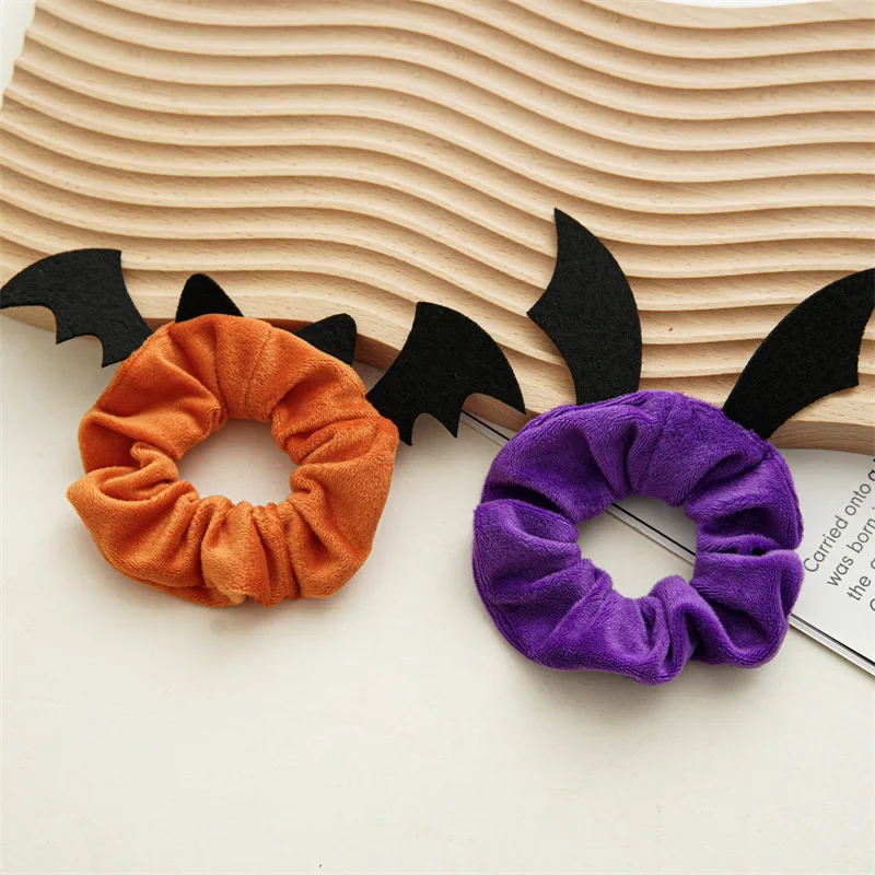 Halloween head rope Spider Bat Pattern Hair Scrunchies Christmas Decoration Hair Accessories Large Intestine Hair Ring Headwear