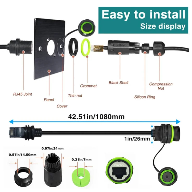 IP68 Waterproof Starlink Ethernet Adapter for Starlink Mini & Standard Dish,  Gen 3 Ethernet Cable Extension 3.3FT/1M,
