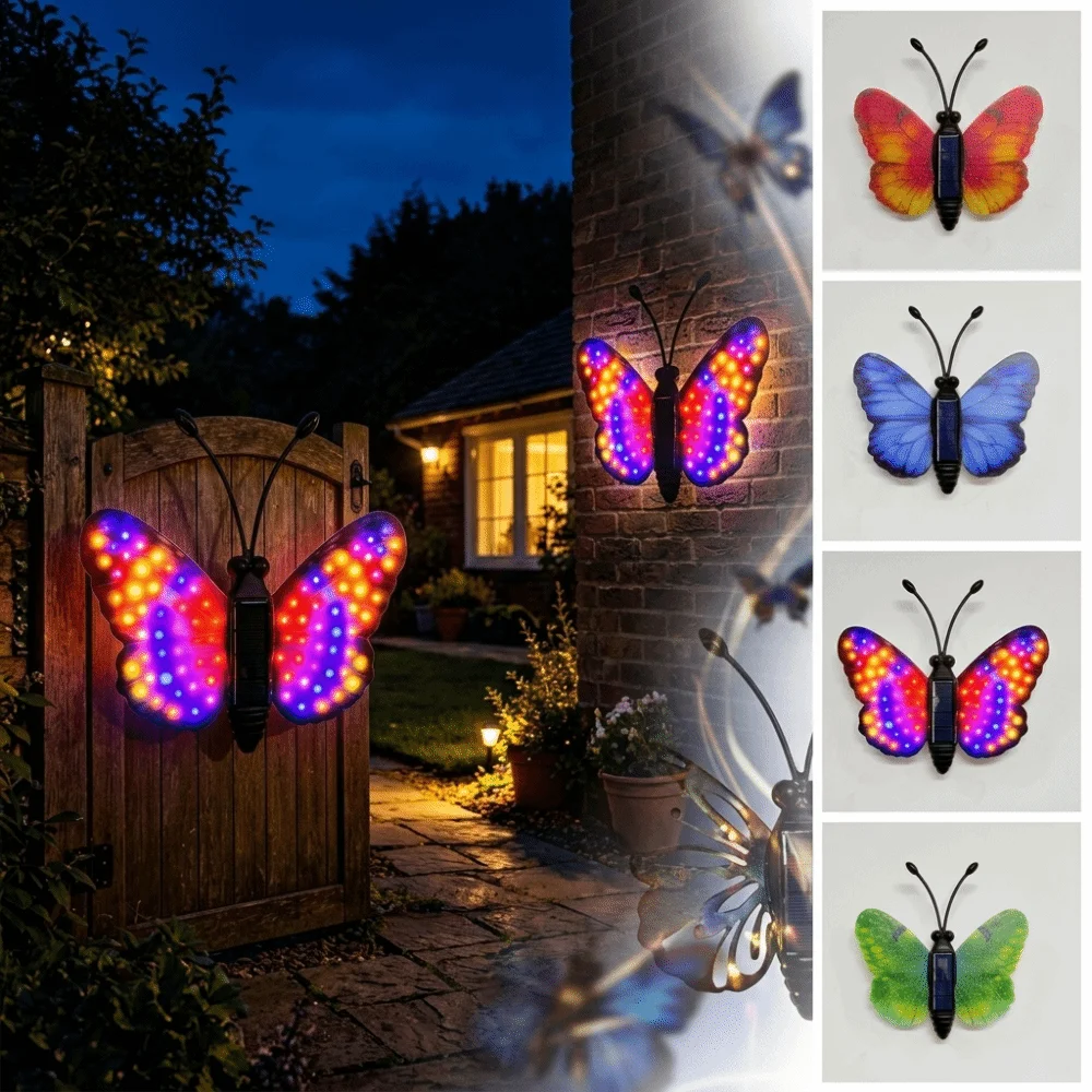 Solar Powered Solar Butterfly Light Waterproof LED Lighting LED Butterfly Light Color Changing Auto Charging Butterfly Wall Lamp