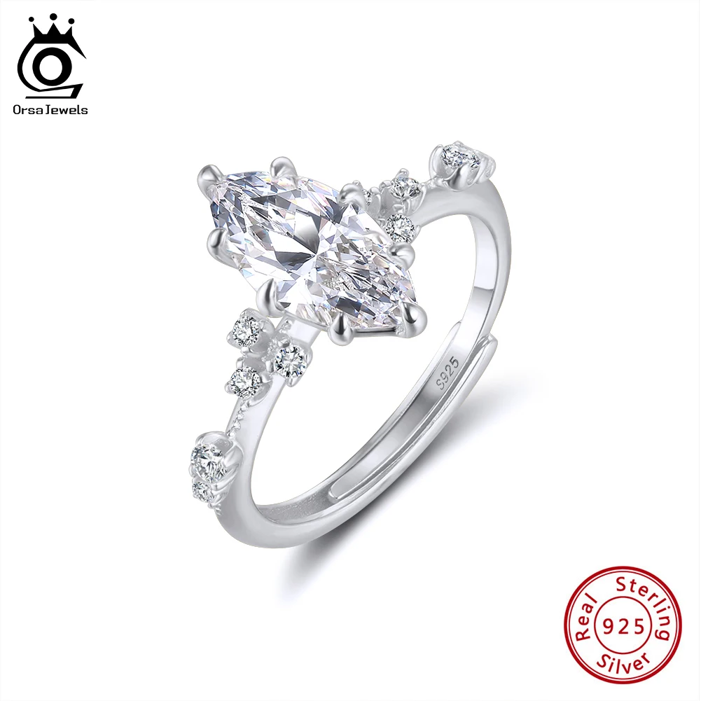 

ORSA JEWELS 925 Silver Sparking 8A CZ Zircon Female Ring Vintage High Quality Crystal Ring Wedding Rings Party Jewelry LZR46