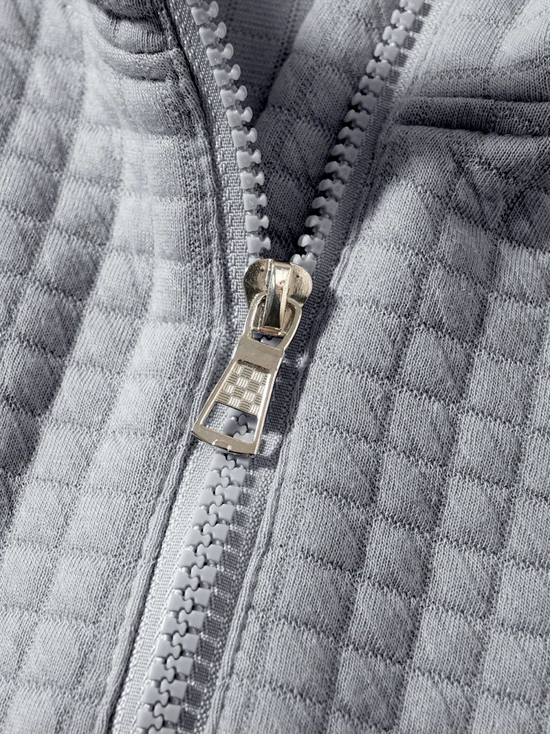 Herren Waffelstruktur Stehkragen Halbreißverschluss Langarm-Sweatshirt mit Kängurutasche, Locker Geschnitten, Frühling Herbst Weicher Lässiger Pullover – Detail 7