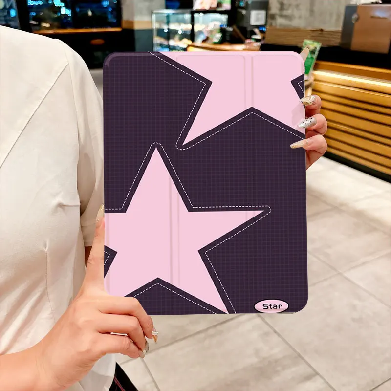 Simple purple star pattern tri-fold Tablet CASE For iPad pro 10/11/2020/6th/7th /8th /Air 3rd/Air 4th/9th gen/Air 5th Gen 2022/A