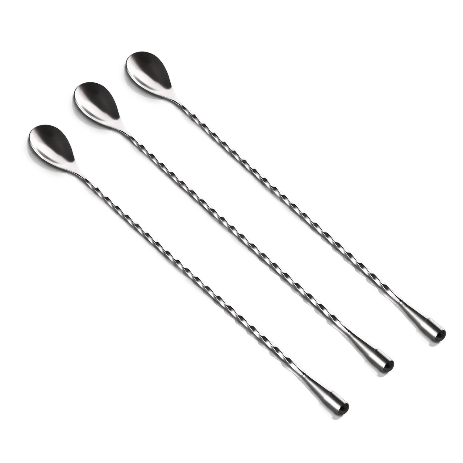 12 Inches Stainless Steel Mixing Spoon, Spiral Pattern Bar Cocktail Shaker Spoon