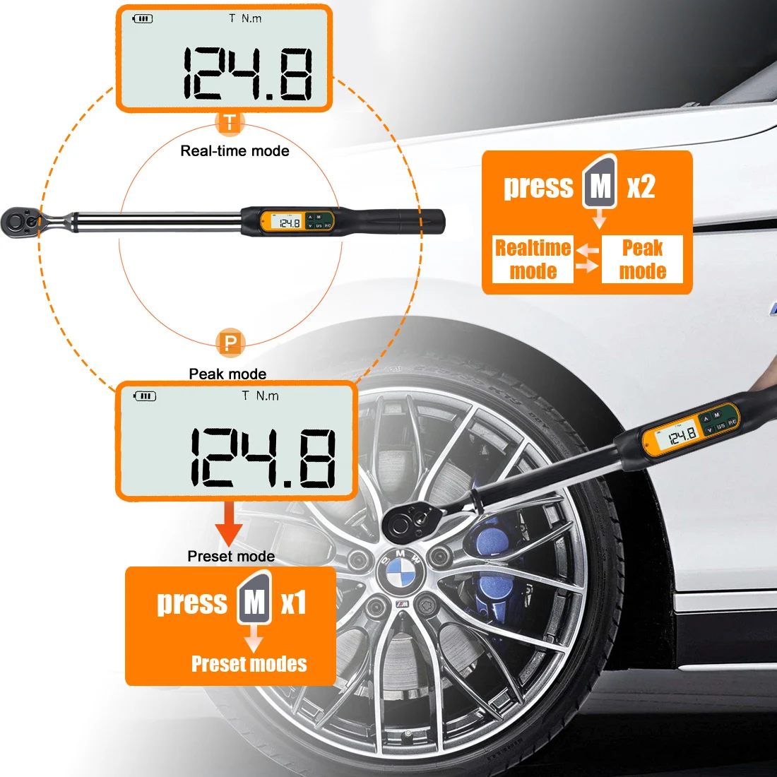 1/2 135 200 340Nm Digital Torque Wrench Car Repairing Tool with Buzzer & LED Notification, 3rd New Gen High Precision