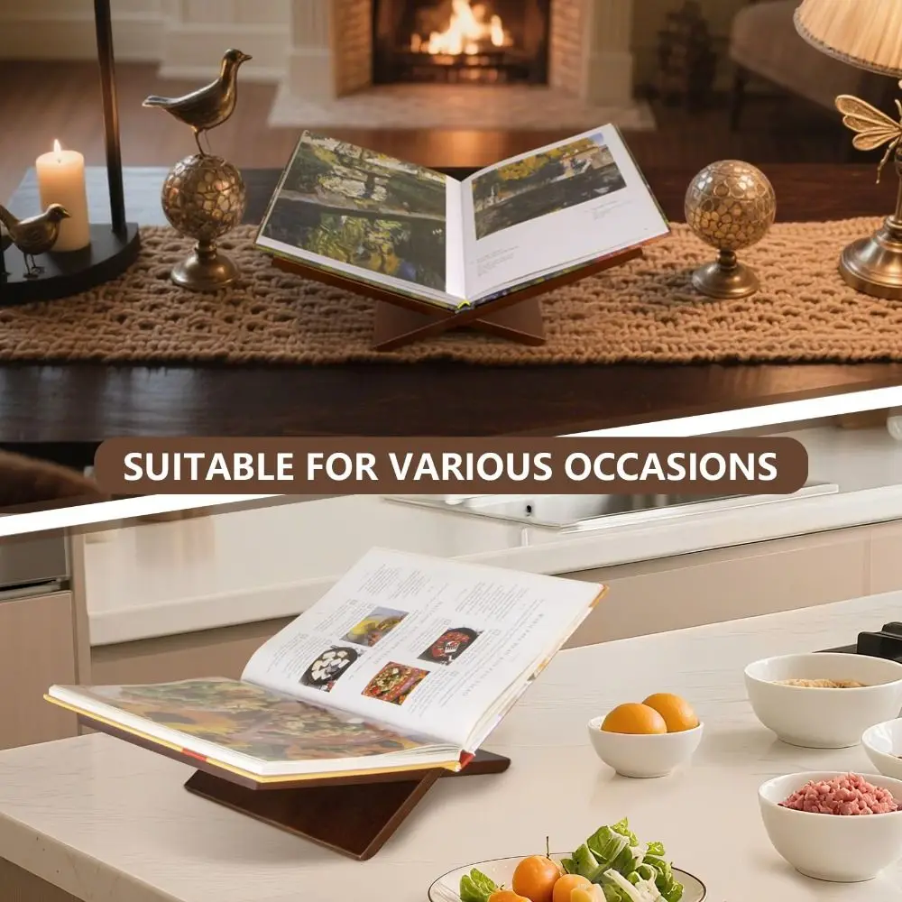 Solid Wood Wooden Book Stand Minimalist Ergonomic Open Display Stand Hands-Free Reading Geometric Design Recipe Holder Reading