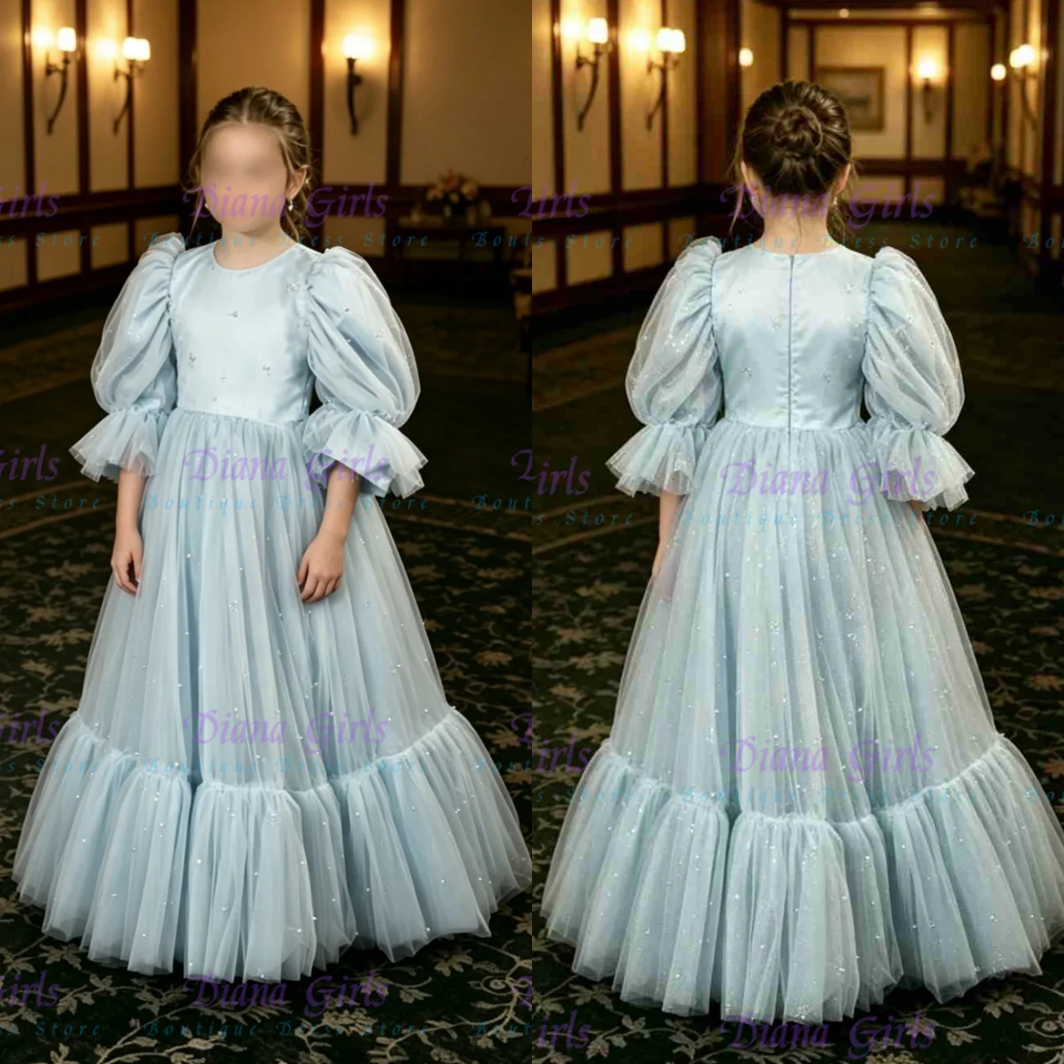 New Elegant Flower Girl Dress Tulle Fluff For Wedding Ball Dresses Ruffles Floral Toddler Pageant Gown Kids Birthday Party Gowns
