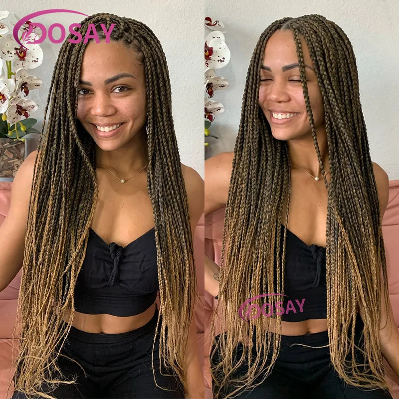 Synthetic Lace Front Wig Box Braided Wigs For Black Women Full Lace Wig African Cornrow Box Braided Blonde Wigs 32Inches