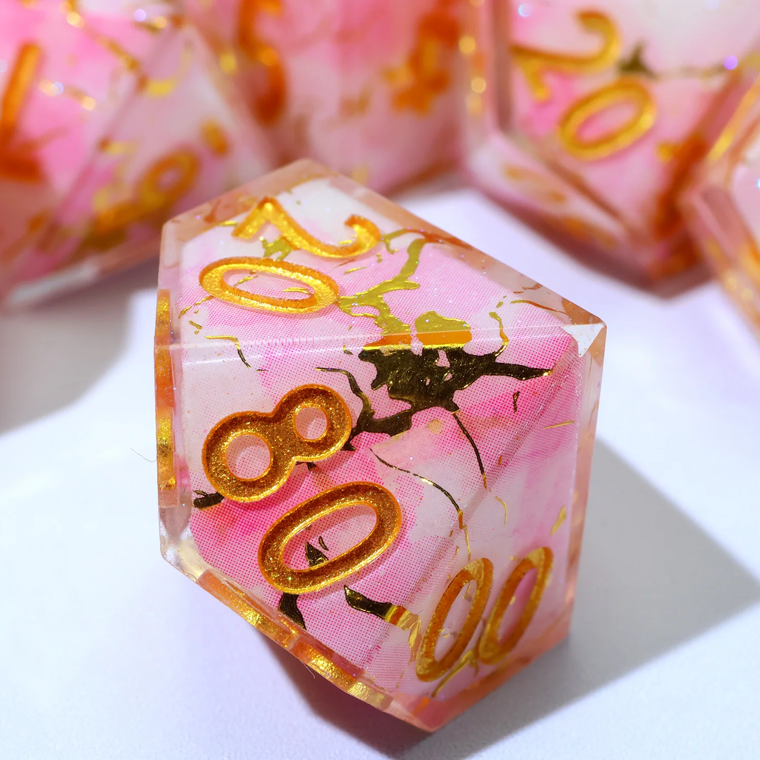 

Handmade Pink Color Marble Design,Full Cover DND Dice Set Polyhedral Resin DND Set for Board Games & Role Play-F25