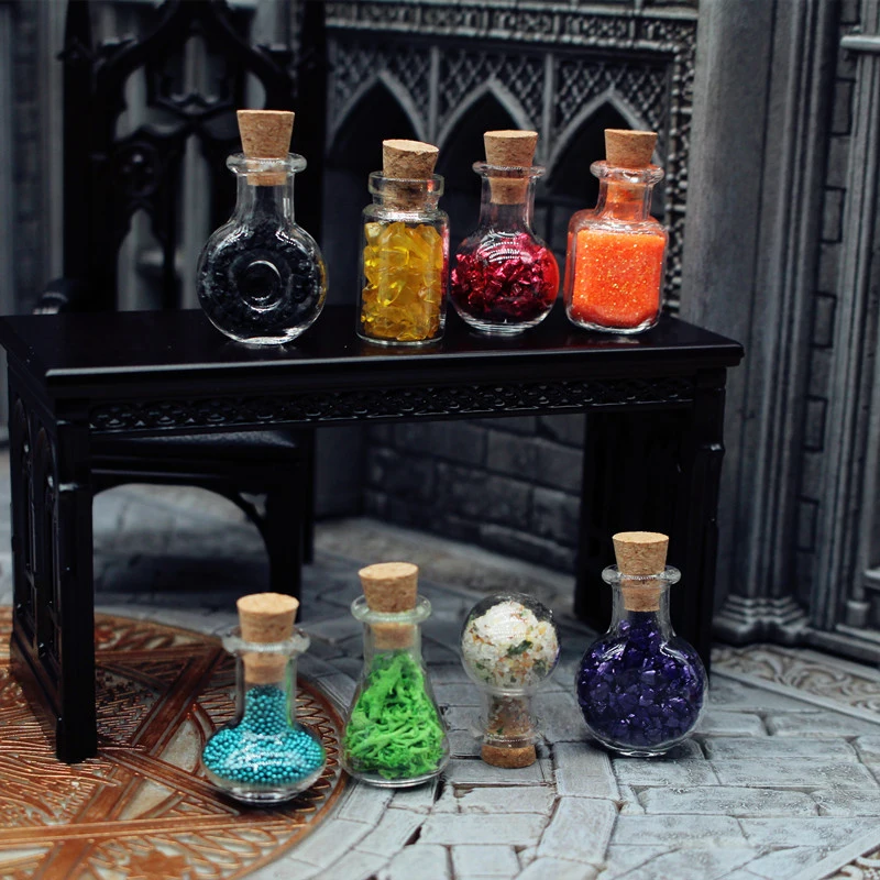 Hot 4Pcs Dollhouse Simulation Magic Potion Mineral Bottle Potion Mini Cork Glass Vials Halloween Decor Model Holiday Accessories - view 2