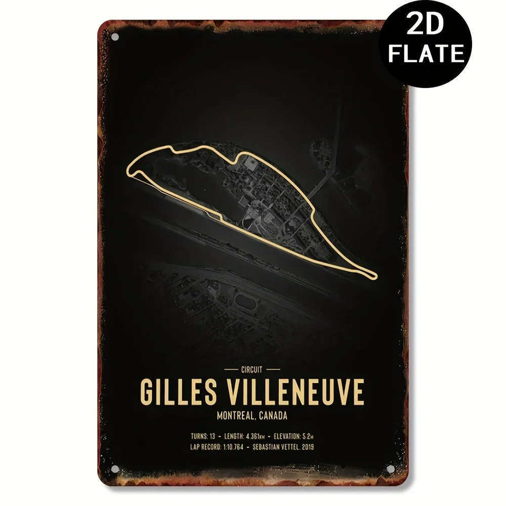 Gilles Villeneuve Canada Circuit Track Retro Metal Sign - es, Vintage Wall Decor for Living Room, Cafe, Office, Farmhouse, Ma