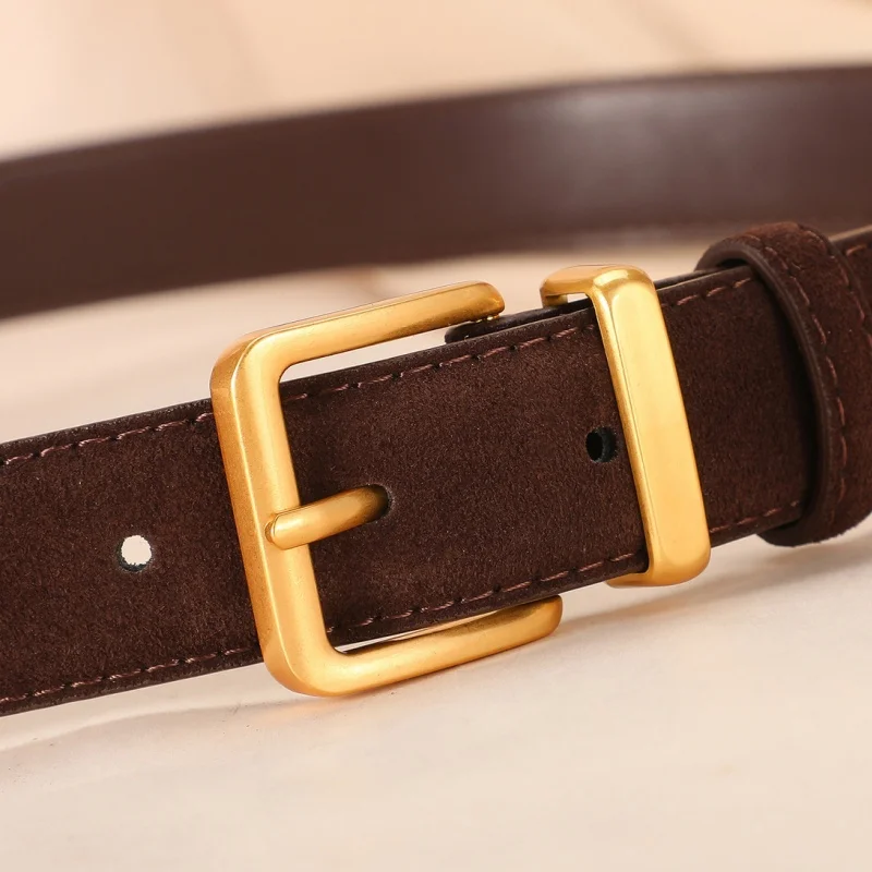 Suede Leather Belt for Women Vintage Gold Pin Buckle Fashion Casual Waist Belt Adjustable for Jeans Dress Multi-Color