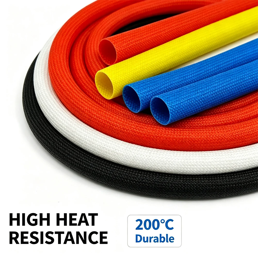 200 Deg.C Fiberglass Braided Sleeve ID1~20mm Flame Resistant Silicone Resin Insulate Hose Cable Insulating Protect Tube
