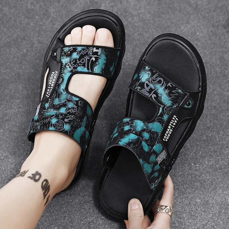 CYYTL kapcie męskie skórzane Casual sandały na świeżym powietrzu slajdy plażowe letnie buty męskie Walking Fisherman platforma luksusowe sportowe