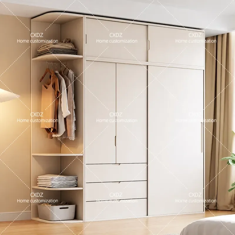 FAS Grade Oak Wardrobe Modern Simple Cream Style Sliding Door Cabinet Household Bedroom ENF Grade Solid Wood Wardrobe