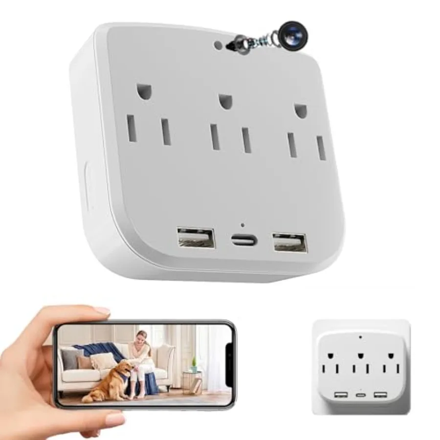 4K Outlet Camera WiFi6 for Home Security, ABS Plastic, Black, Remote Motion Alerts via App with Local Cloud Storage, Type-A/Typ