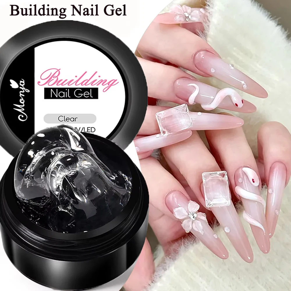 5/15ml Clear Non Stick Hand Extension Gel 3D Pink Snake Design Shaping Nail Art Solid Milky Jelly Hard Gel Polish for Fake Nails