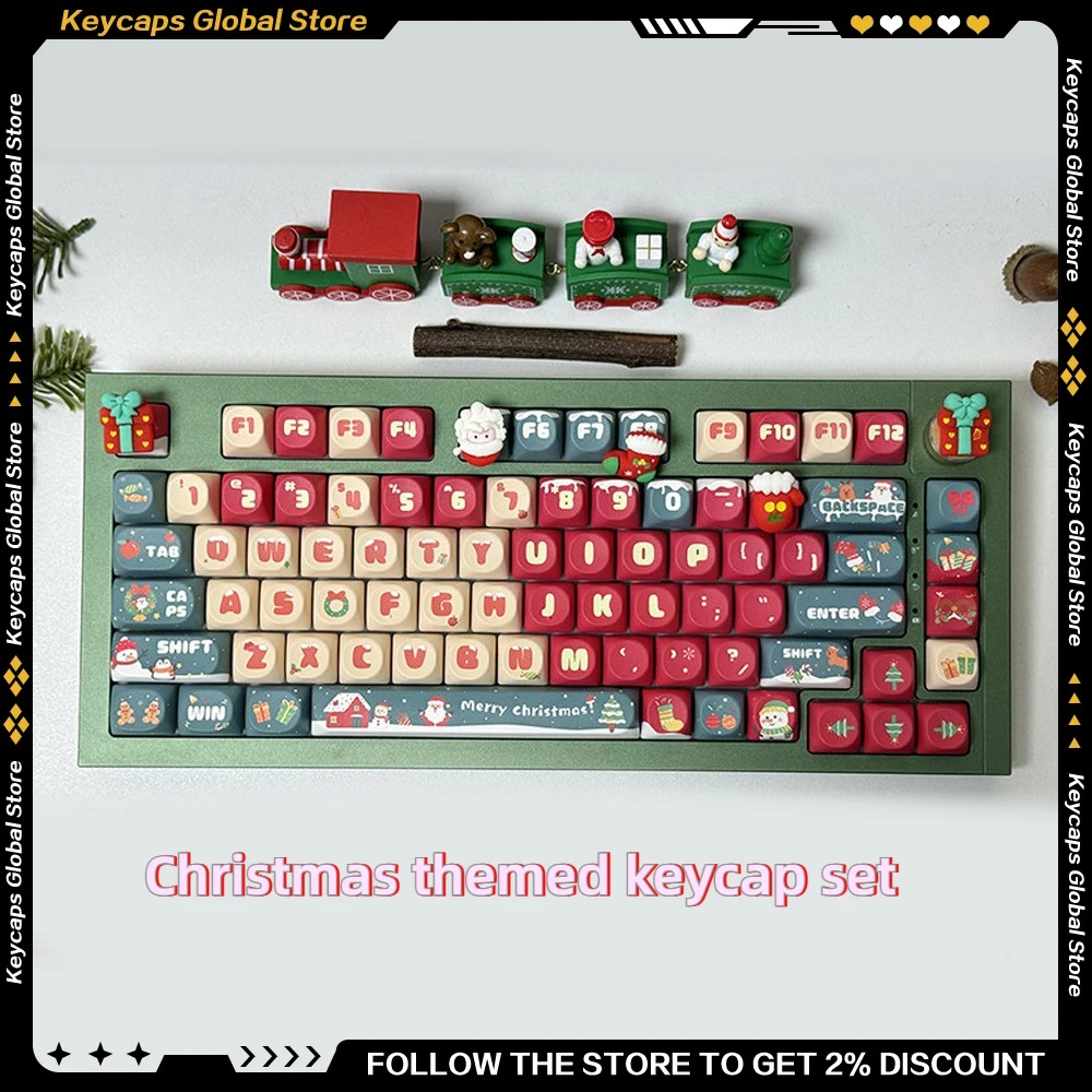 Christmas Themed Keycap Set Five Sided Sublimation SO Profile 137keys MX Cross Full Set DIY Keycaps Christmas Gifts