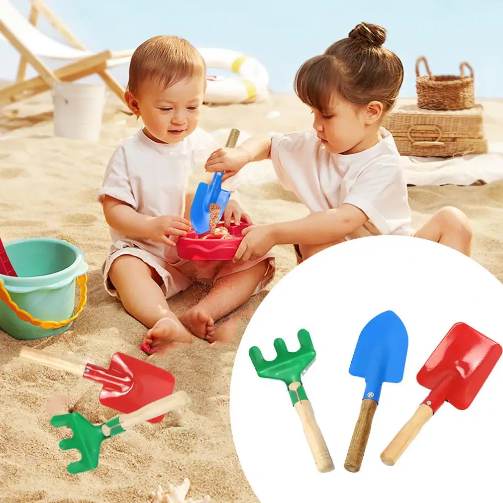 Houten Speelgoed Set Kinderen Zand Speelgoed Set Met Handvat Ijzeren Schep Hark Spade Voor Buiten Zomer