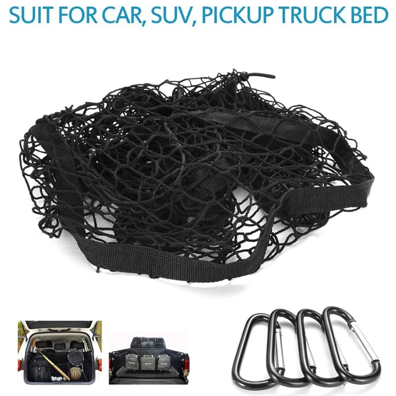 

Better-Pocket Trunk Storage Bag Storage Heavy Cargo Net Suitable For Car SUV Pickup Truck Bed Black Mesh Belt 4 Hooks And Loops