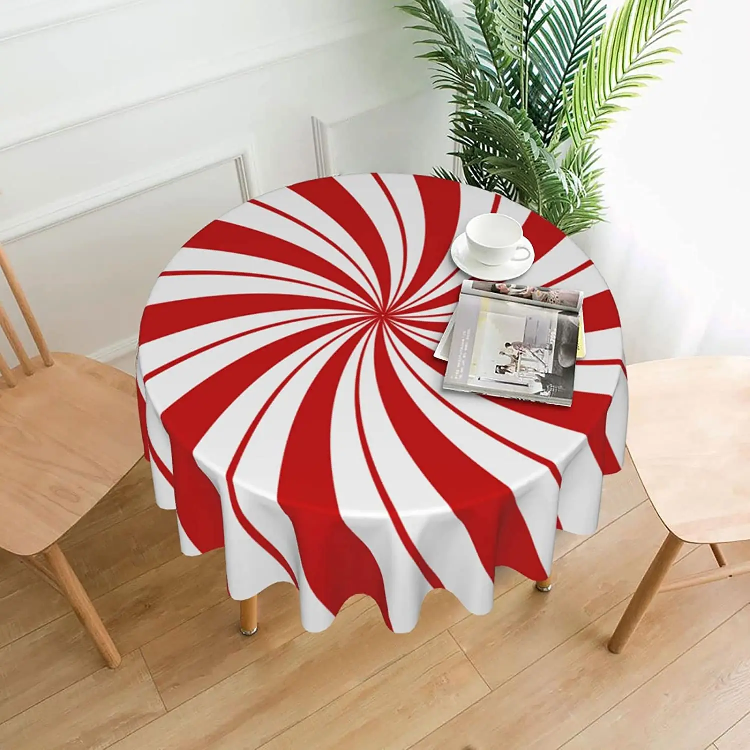 Mint Sugar Double Swirl Candy Traditional Round Tablecloth 60 Inch Reusable Wipeable Waterproof Table Cloth for Party Decoration