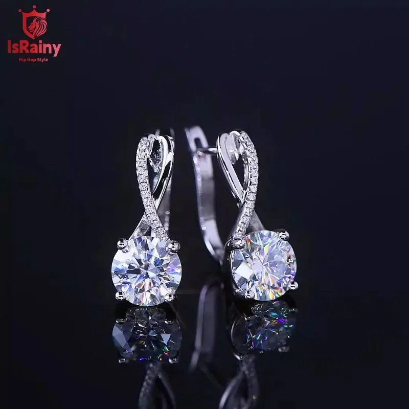 IsRainy 925 Sterling Silver 8MM Round 3EX Cut D Moissanite Diamonds Hoop Earrings Party Anniversary For Women Fine Jewelry Gift