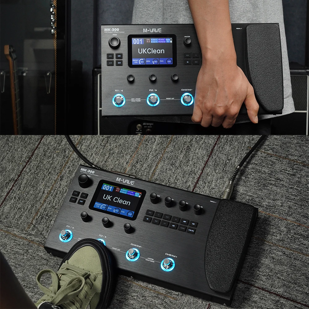 M-VAVE Черная гитарная педаль мультиефектов -320+ эффектов 160 предустановок 10 часов аккумуляторная батарея барабанные ритмы портативный дизайн для живых/студии