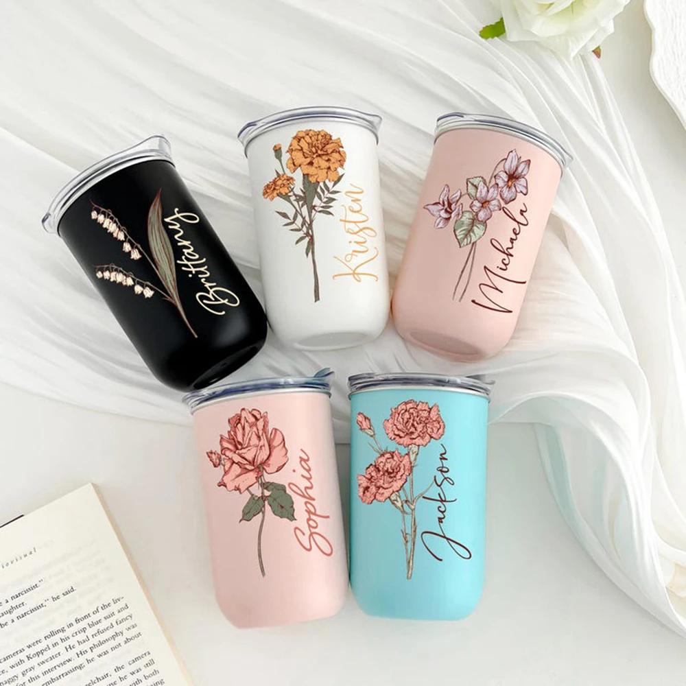 

Personalized Monthly Flower Insulated Cup With Long-Lasting Temperature Control Customized Bridesmaid Insulated Cup Bridal Gift