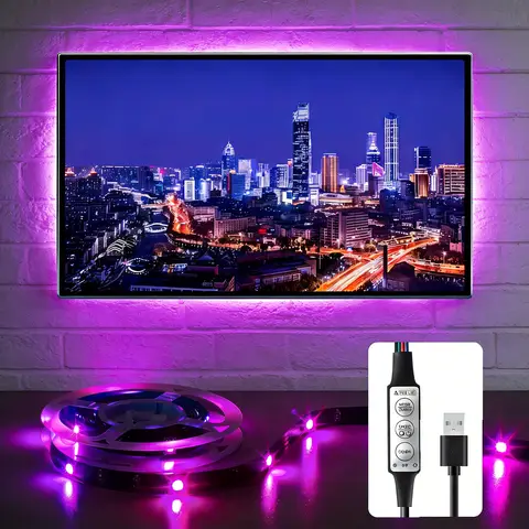 1-5M RGB LED Strip Lights, Music Sync Color Changing LED Lights for TV, 3-Key Controller Flexible LED Tape Light for Bedroom, Home Theater, Stage, Wedding and Party Decoration