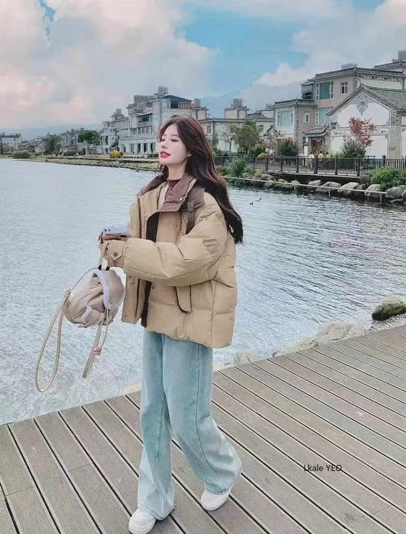 Down Cotton Jacket 2026 Versatile Contrast Color Women's Winter Parka Ladies Coat Beautiful Loose Corduroy Female Jacket